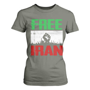 Free Iran Freedom Protest T Shirt For Women Iranian Flag Raised Fist and Crowd Revolution TS02 Military Green Print Your Wear