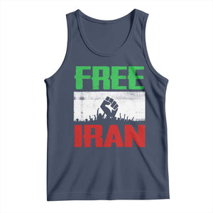 Free Iran Freedom Protest Tank Top Iranian Flag Raised Fist and Crowd Revolution TS02 Navy Print Your Wear