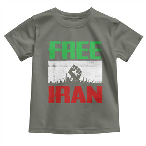 Free Iran Freedom Protest Toddler T Shirt Iranian Flag Raised Fist and Crowd Revolution TS02 Military Green Print Your Wear