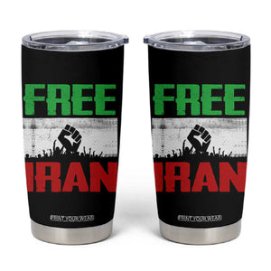 Free Iran Freedom Protest Tumbler Cup Iranian Flag Raised Fist and Crowd Revolution TS02 Black Print Your Wear