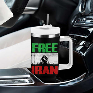 Free Iran Freedom Protest Tumbler With Handle Iranian Flag Raised Fist and Crowd Revolution TS02 Print Your Wear