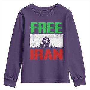 Free Iran Freedom Protest Youth Sweatshirt Iranian Flag Raised Fist and Crowd Revolution TS02 Purple Print Your Wear