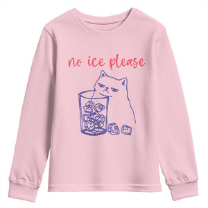 No Ice Please Funny Cat Meme Youth Sweatshirt Subtle Against Ice Protest Political Resistance TS02 Light Pink Print Your Wear