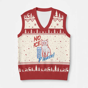 No Ice Please Angry Cat Graphic V-Neck Knit Sweater Vest Subtle Against Ice Protest Political Resistance TS02 Beige Red Print Your Wear
