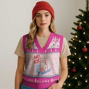 No Ice Please Angry Cat Graphic V-Neck Knit Sweater Vest Subtle Against Ice Protest Political Resistance TS02 Hot Pink Print Your Wear