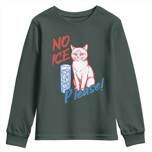 No Ice Please Angry Cat Graphic Youth Sweatshirt Subtle Against Ice Protest Political Resistance TS02 Dark Forest Green Print Your Wear