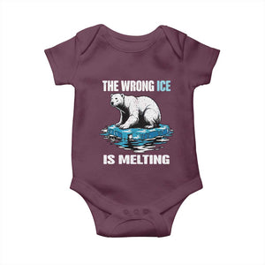 The Wrong Ice is Melting Polar Bear Baby Onesie Against Ice Environmental Activist Protest TS02 Maroon Print Your Wear