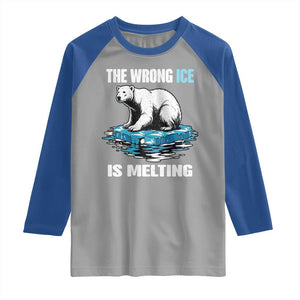 The Wrong Ice is Melting Polar Bear Raglan Shirt Against Ice Environmental Activist Protest TS02 Sport Gray Royal Print Your Wear