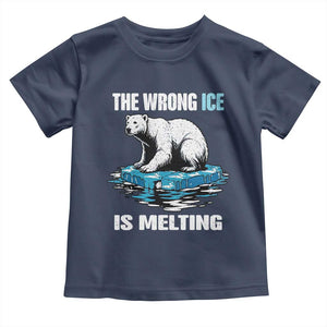 The Wrong Ice is Melting Polar Bear Toddler T Shirt Against Ice Environmental Activist Protest TS02 Navy Print Your Wear