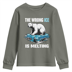 The Wrong Ice is Melting Polar Bear Youth Sweatshirt Against Ice Environmental Activist Protest TS02 Military Green Print Your Wear