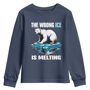 The Wrong Ice is Melting Polar Bear Youth Sweatshirt Against Ice Environmental Activist Protest TS02 Navy Print Your Wear