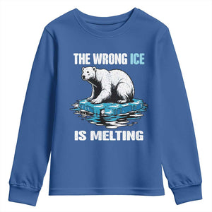 The Wrong Ice is Melting Polar Bear Youth Sweatshirt Against Ice Environmental Activist Protest TS02 Royal Blue Print Your Wear