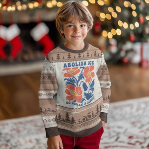 Retro Floral Protest Abolish Ice Ugly Christmas Sweater No Human is Illegal Peaceful Pro-Immigrant TS02 Mocha Mousse Print Your Wear