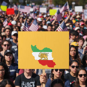 Freedom Iran Sun and Lion Flag Protest Sign Free Iranian Revolution 2026 TS02 Horizontal 18" × 24" Yellow Print Your Wear