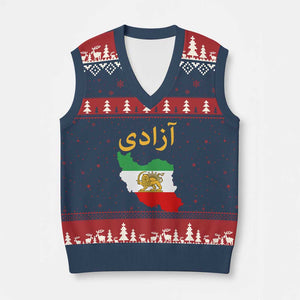 Freedom Iran Sun and Lion Flag V-Neck Knit Sweater Vest Free Iranian Revolution 2026 TS02 Navy Red Print Your Wear
