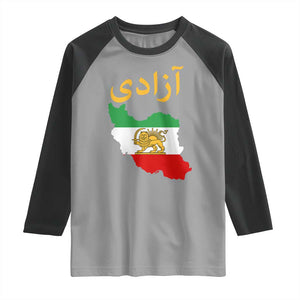 Freedom Iran Sun and Lion Flag Raglan Shirt Free Iranian Revolution 2026 TS02 Sport Gray Black Print Your Wear