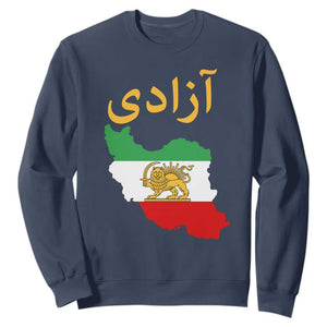 Freedom Iran Sun and Lion Flag Sweatshirt Free Iranian Revolution 2026 TS02 Navy Print Your Wear