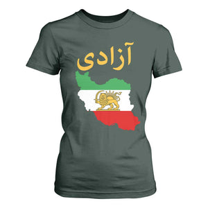 Freedom Iran Sun and Lion Flag T Shirt For Women Free Iranian Revolution 2026 TS02 Dark Forest Green Print Your Wear