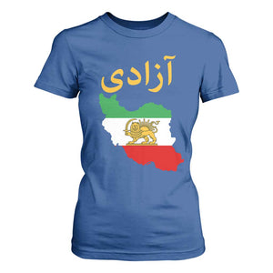 Freedom Iran Sun and Lion Flag T Shirt For Women Free Iranian Revolution 2026 TS02 Royal Blue Print Your Wear