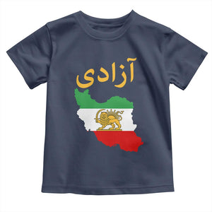 Freedom Iran Sun and Lion Flag Toddler T Shirt Free Iranian Revolution 2026 TS02 Navy Print Your Wear