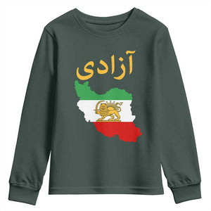 Freedom Iran Sun and Lion Flag Youth Sweatshirt Free Iranian Revolution 2026 TS02 Dark Forest Green Print Your Wear