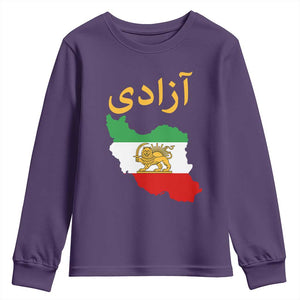 Freedom Iran Sun and Lion Flag Youth Sweatshirt Free Iranian Revolution 2026 TS02 Purple Print Your Wear