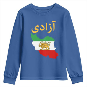 Freedom Iran Sun and Lion Flag Youth Sweatshirt Free Iranian Revolution 2026 TS02 Royal Blue Print Your Wear