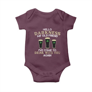 Hello Darkness My Old Friend Funny Irish Stout Beer Baby Onesie St. Patrick’s Day Drinking Humor Craft Brew Lovers TS02 Maroon Print Your Wear
