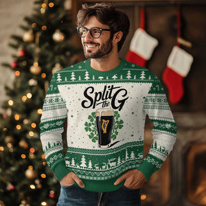 Split the G Funny Irish Drinking Ugly Christmas Sweater St. Patrick’s Day Stout Beer Lovers Pub Crawls TS02 Beige Green Print Your Wear