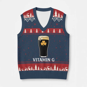 Vitamin G Funny Irish Stout Beer V-Neck Knit Sweater Vest St. Patrick’s Day Drinking Humor TS02 Navy Red Print Your Wear
