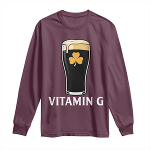 Vitamin G Funny Irish Stout Beer Long Sleeve Shirt St. Patrick’s Day Drinking Humor TS02 Maroon Print Your Wear
