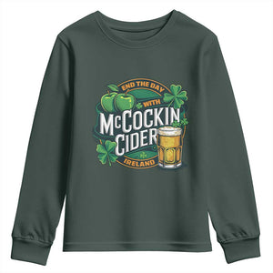 End the Day with McCockin Cider Youth Sweatshirt Funny Irish Drinking Apple Cider St Patricks Day Adult Humor TS02 Dark Forest Green Print Your Wear