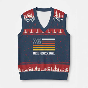 Beersexual Funny Beer Lover Graphic V-Neck Knit Sweater Vest Vintage American Flag Parody TS02 Navy Red Print Your Wear