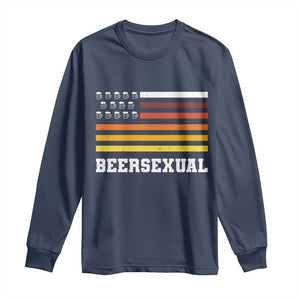 Beersexual Funny Beer Lover Graphic Long Sleeve Shirt Vintage American Flag Parody TS02 Navy Print Your Wear