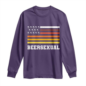 Beersexual Funny Beer Lover Graphic Long Sleeve Shirt Vintage American Flag Parody TS02 Purple Print Your Wear