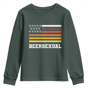Beersexual Funny Beer Lover Graphic Youth Sweatshirt Vintage American Flag Parody TS02 Dark Forest Green Print Your Wear