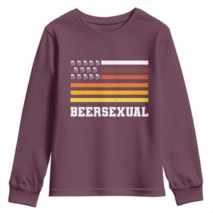 Beersexual Funny Beer Lover Graphic Youth Sweatshirt Vintage American Flag Parody TS02 Maroon Print Your Wear
