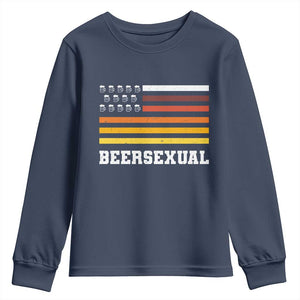 Beersexual Funny Beer Lover Graphic Youth Sweatshirt Vintage American Flag Parody TS02 Navy Print Your Wear