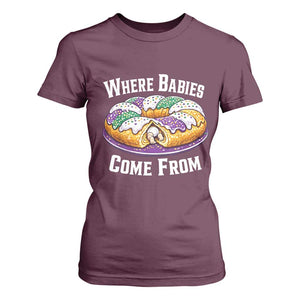 Funny Mardi Gras King Cake T Shirt For Women Where Babies Come From Louisiana Humor TS02 Maroon Print Your Wear