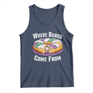 Funny Mardi Gras King Cake Tank Top Where Babies Come From Louisiana Humor TS02 Navy Print Your Wear