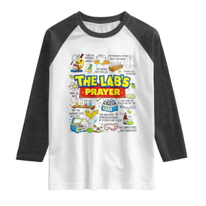 The Lab’s Prayer Funny Lab Week 2026 Raglan Shirt Medical Laboratory Scientist Humor Gift for Lab Techs TS02 White Heather Charcoal Print Your Wear