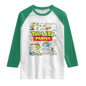 The Lab’s Prayer Funny Lab Week 2026 Raglan Shirt Medical Laboratory Scientist Humor Gift for Lab Techs TS02 White Kelly Green Print Your Wear