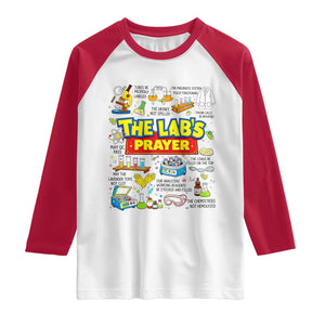 The Lab’s Prayer Funny Lab Week 2026 Raglan Shirt Medical Laboratory Scientist Humor Gift for Lab Techs TS02 White Red Print Your Wear