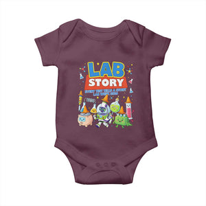 Lab Story Every Test Tells a Story Lab Week 2026 Baby Onesie Science Characters Lab Techs Medical Laboratory TS02 Maroon Print Your Wear
