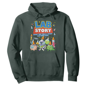 Lab Story Every Test Tells a Story Lab Week 2026 Hoodie Science Characters Lab Techs Medical Laboratory TS02 Dark Forest Green Print Your Wear