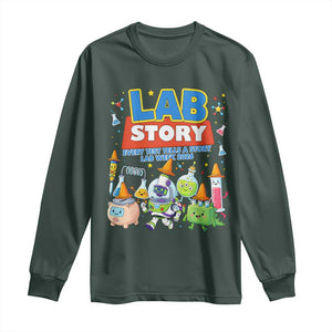 Lab Story Every Test Tells a Story Lab Week 2026 Long Sleeve Shirt Science Characters Lab Techs Medical Laboratory TS02 Dark Forest Green Print Your Wear