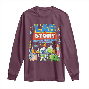 Lab Story Every Test Tells a Story Lab Week 2026 Long Sleeve Shirt Science Characters Lab Techs Medical Laboratory TS02 Maroon Print Your Wear