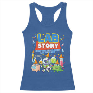 Lab Story Every Test Tells a Story Lab Week 2026 Racerback Tank Top Science Characters Lab Techs Medical Laboratory TS02 Royal Blue Print Your Wear