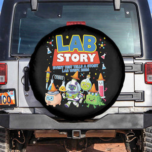 Lab Story Every Test Tells a Story Lab Week 2026 Spare Tire Cover Science Characters Lab Techs Medical Laboratory TS02 No hole Black Print Your Wear