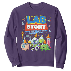 Lab Story Every Test Tells a Story Lab Week 2026 Sweatshirt Science Characters Lab Techs Medical Laboratory TS02 Purple Print Your Wear